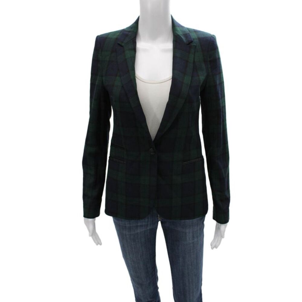 Zara Basic Women Basic Jacket Green Plaid Acetate Button Long Sleeve Size S